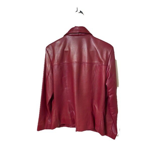 Saguaro Vintage Vibrant Red Leather Jacket Removable Faux Fur Collar Women Large - Picture 4 of 10